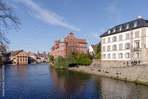France, Strasbourg, old buildings at riverside