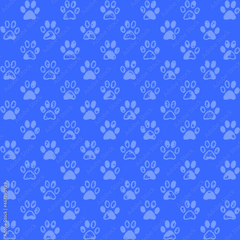 Light blue paw prints on darker background, a seamless pattern Light blue paw prints on darker background, a seamless pattern