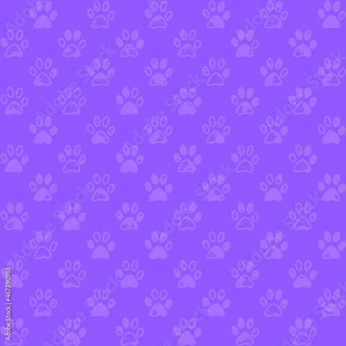 Paw prints in shades of lilac, light on darker background, a seamless pattern