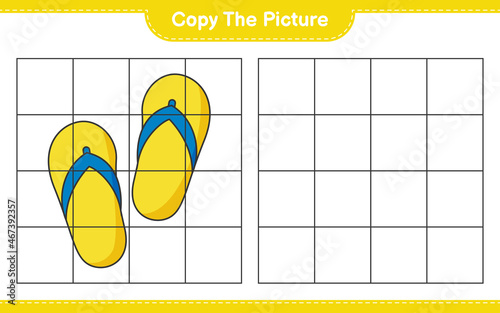 Copy the picture, copy the picture of Flip Flop using grid lines. Educational children game, printable worksheet, vector illustration