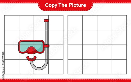 Copy the picture, copy the picture of Scuba Diving Mask using grid lines. Educational children game, printable worksheet, vector illustration