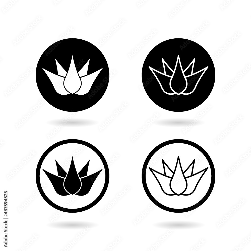 Lotus flower set icon with shadow isolated on white background