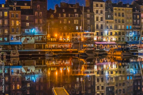 Night Boats Waterfront Reflection Inner Harbor Honfluer France