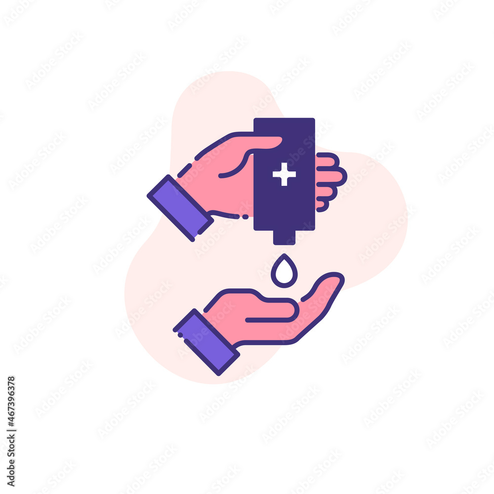 palm with hand sanitizer and drop of antiseptic gel single flat line icon isolated on white. outline icon symbol Coronavirus Covid 19 banner disinfect hands flat element palm with hand sanitizer and drop of antiseptic gel single flat line icon isolated on white. outline icon symbol Coronavirus Covid 19 banner disinfect hands flat element