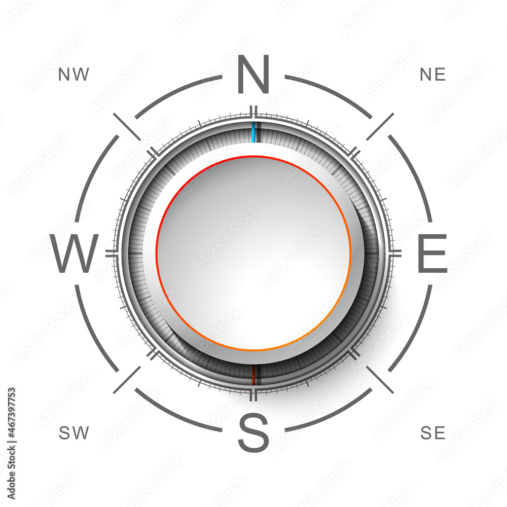 Paper Cutout compass with shade in 3d and origami style. Vector illustration. Modern brass compass isolated on white background Paper Cutout compass with shade in 3d and origami style. Vector illustration. Modern brass compass isolated on white background