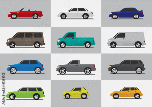 vehicles car template set elements for road or street illustration. 
