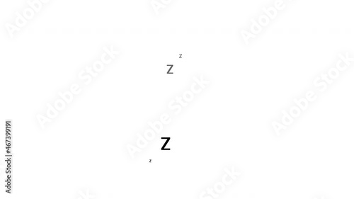 Motion graphics animation of movement of zzz sleep icons. Black signs sleeping on a white background.