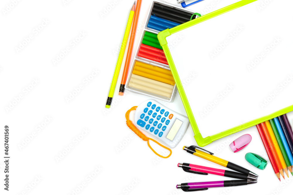 Fototapeta premium Set of school and office supplies isolated on white background. Place for your text.