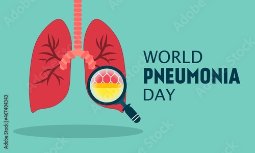 World Pneumonia Day. A magnifying glass identified the presence of pus fluid in the alveoli. Lung inflammation concept.