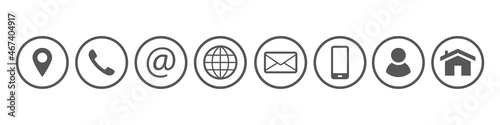 Contact us icon set vector. Contact signs via phone, mail, email, address, web page. Symbols for contact into isolated on white background