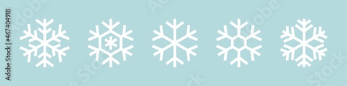 Snowflake line icon set. Snow fall sign isolated vector flake. Snowflake winter decoration symbol.