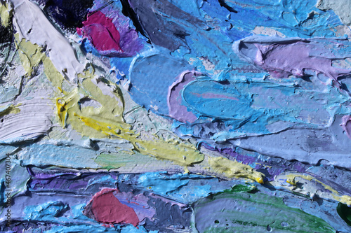 Texture painting. Abstract art background. Painting knife technique with acrylic  on canvas. Rough brushstrokes of paint.