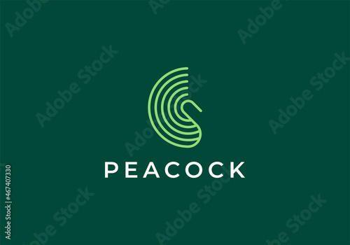 Peacock badge Logo design vector template Line outline style. Luxury Fashion Jewelry stylish Logotype icon.
