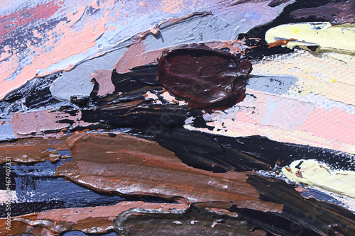 Texture painting. Abstract art background. Painting knife technique with acrylic  on canvas. Rough brushstrokes of paint.