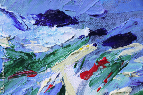 Texture painting. Abstract art background. Painting knife technique with acrylic  on canvas. Rough brushstrokes of paint.