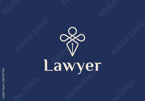 fountain pen shaped line outline logo for law firms. Vector illustration template.

