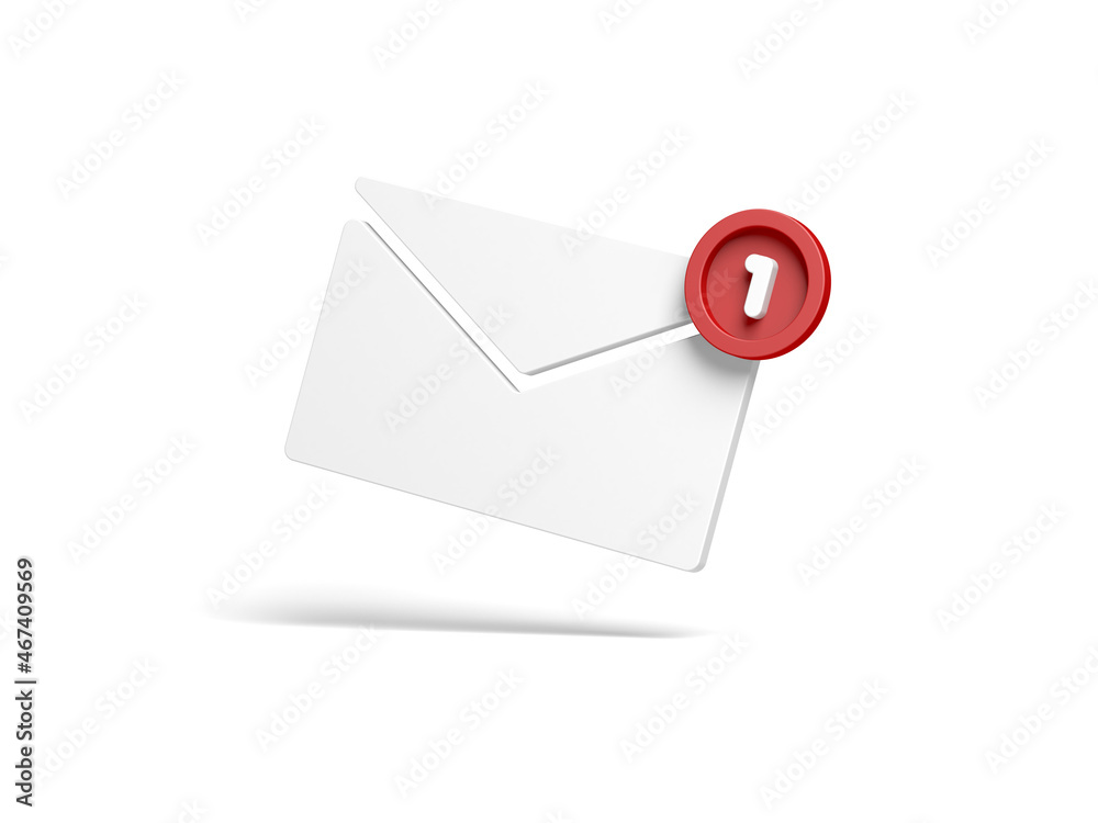 Mail icon isolated on white background. Message notification. One new message. E-mail. 3d illustration. Mail icon isolated on white background. Message notification. One new message. E-mail. 3d illustration.