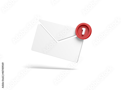 Mail icon isolated on white background. Message notification. One new message. E-mail. 3d illustration.