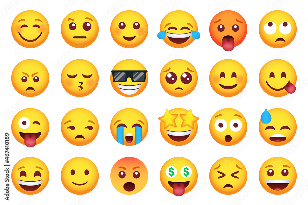 Set of emoticon smile icons. Cartoon emoji set. Vector emoticon set ...
