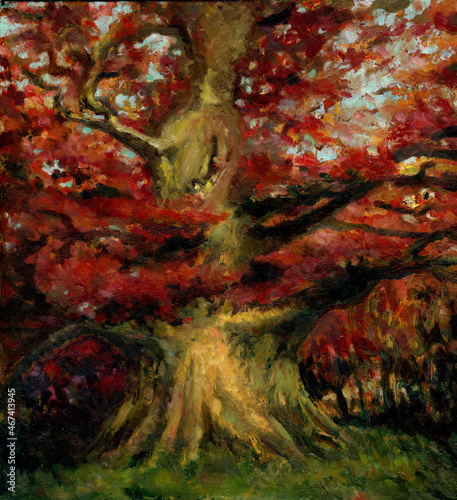 Red tree. Old forest. Oil painting. © ozrolf