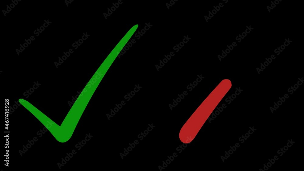 Loop animation of a check mark and a cross, with a transparent background