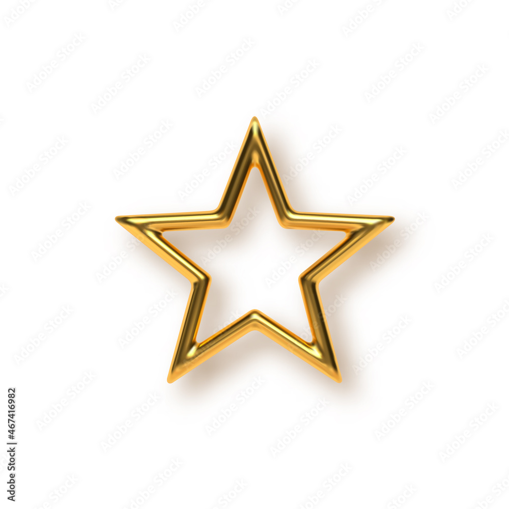 3d golden metal 5-cornered star. Decorative element for award ceremony, New Year or Christmas holidays. Vector illustration. 3d golden metal 5-cornered star. Decorative element for award ceremony, New Year or Christmas holidays. Vector illustration.