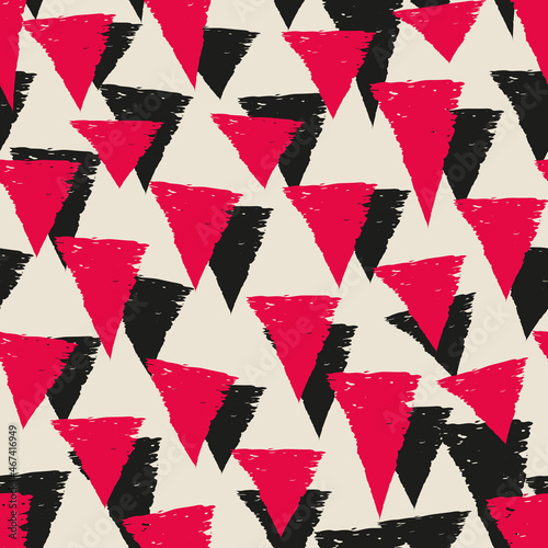 Vector red black triangles beige repeat pattern