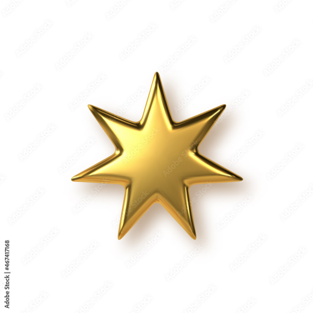 3d golden metal 7-cornered star. Decorative element for award ceremony, New Year or Christmas holidays. Vector illustration. 3d golden metal 7-cornered star. Decorative element for award ceremony, New Year or Christmas holidays. Vector illustration.