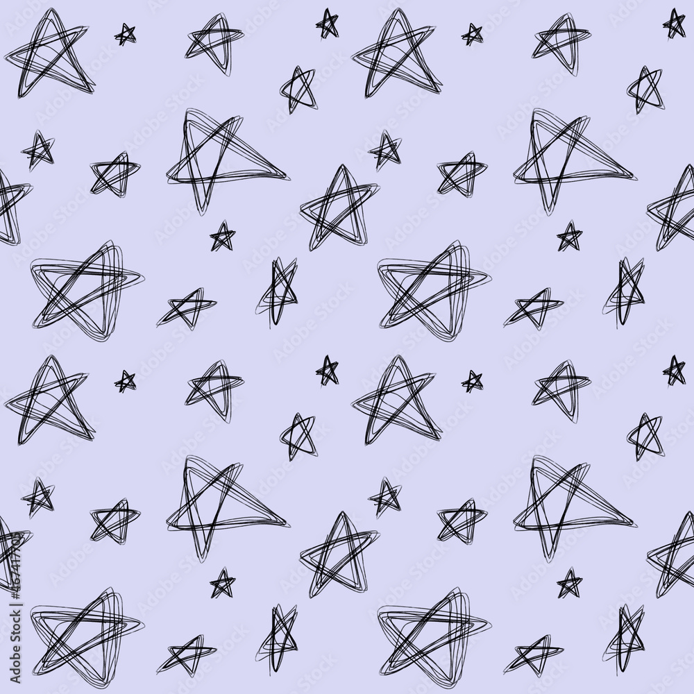 Seamless pattern of stars on a light background. For fabric, sketchbook, wallpaper, wrapping paper.