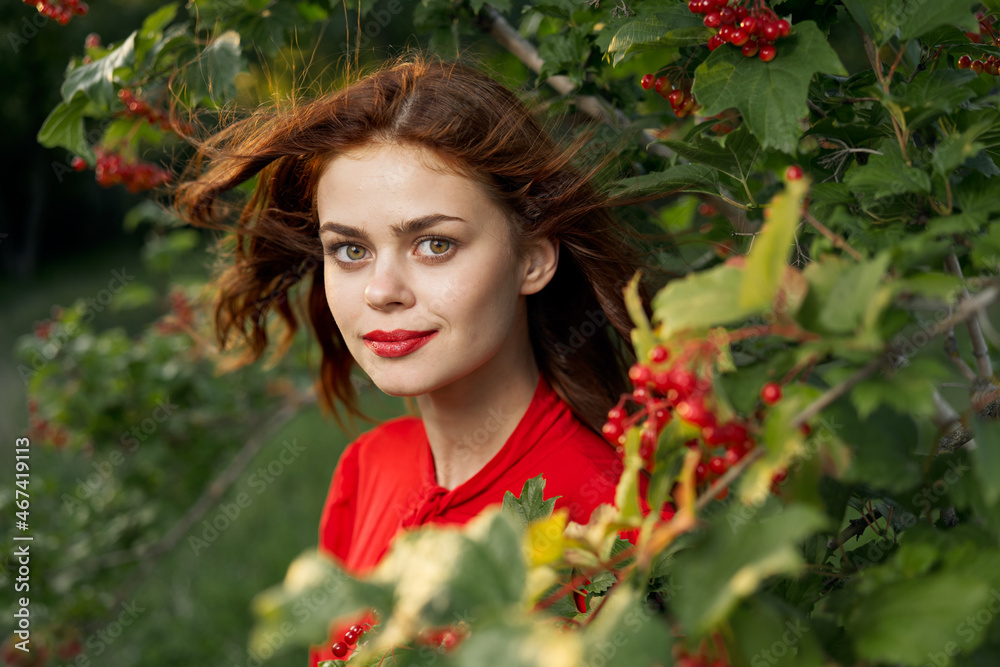 Beautiful woman fresh air summer berries nature Beautiful woman fresh air summer berries nature