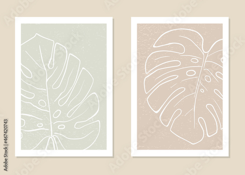 Set of trendy minimalistic leaves Monsters, abstract collage posters. Vector illustration.