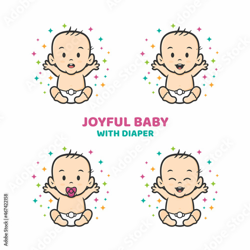 joyful baby diaper with different facial expression