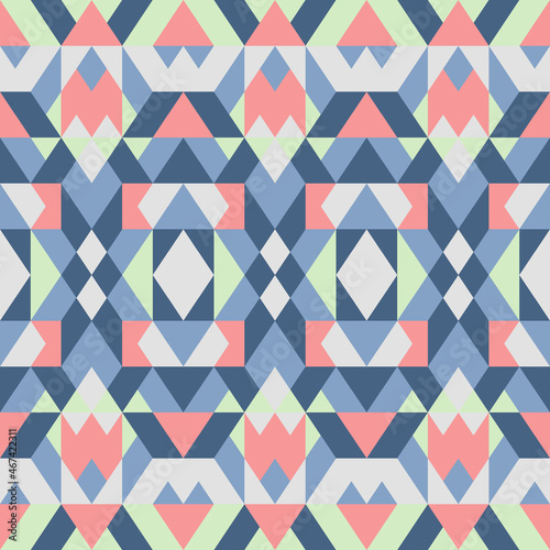 Mosaic seamless texture. Abstract pattern. Vector geometric background of triangles in blue and green colors 