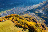 Valtellina, Italy, aerial view of the city of Sondrio from the Carnale area