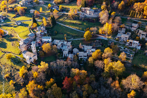 autumn aerial view of the small village of San Giovanni, near Carnale in Valtellina, Italy