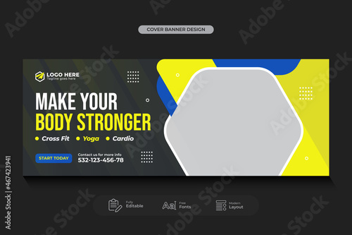 Fitness gym training Facebook timeline cover and web banner template 