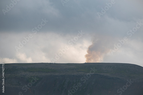 Landscape of smoke and ash during eruption of at Fagradalsfjall Volcano Iceland