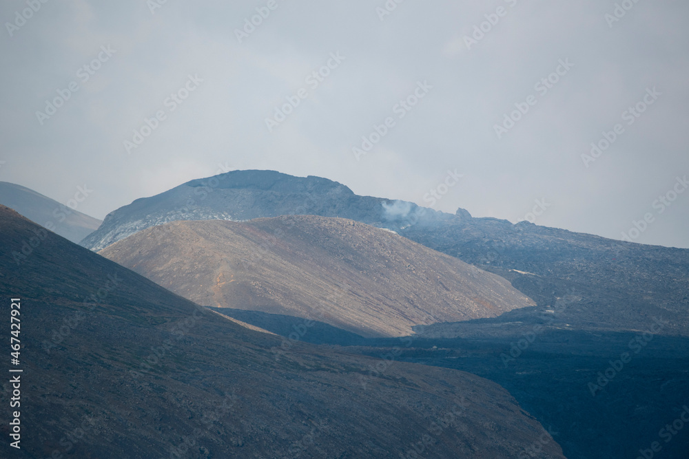 Landscape of vast molten lava rock covering valley at Fagradalsfjall Volcano eruption Iceland