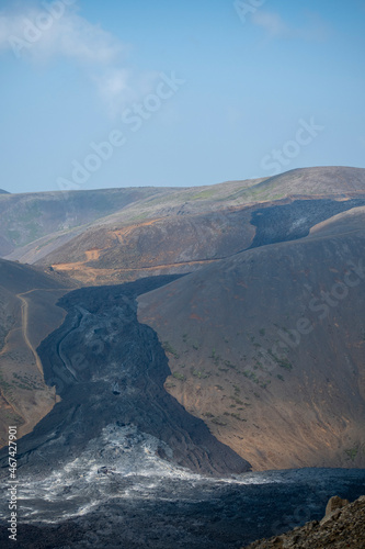 Landscape of vast molten lava rock covering valley at Fagradalsfjall Volcano eruption Iceland photo