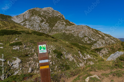 Indicator sign in the Somiedo Natural Park in Asturias, Spain  photo
