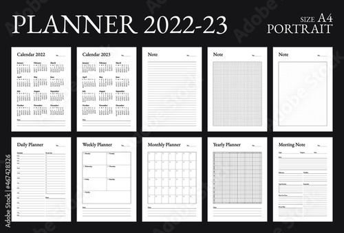 Simple Calendar 2022-23, Planner, Portrait, Week start Sunday template.
