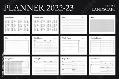 Simple Calendar 2022-23, Planner, Landscape, Week start Sunday template.