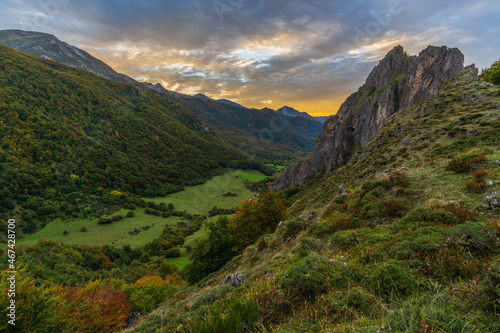 Autumn landscape in the Somiedo natural park in Asturias. 