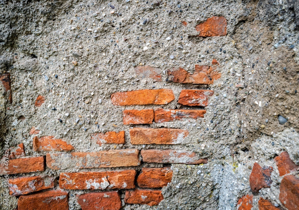 Textur, Hintergrund, abgeplatzter Putz und Ziegel Textur, Hintergrund, abgeplatzter Putz und Ziegel