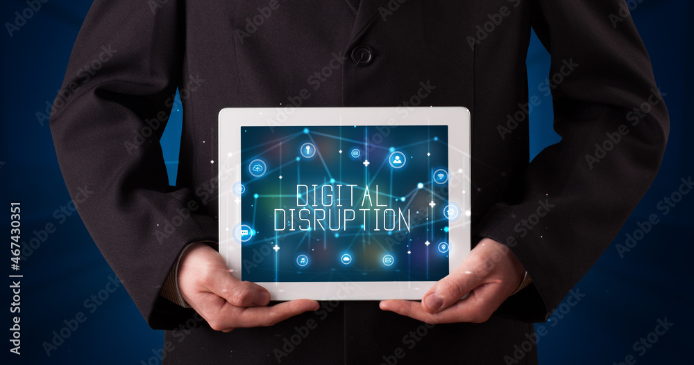 Person holding tablet, security concept Person holding tablet, security concept