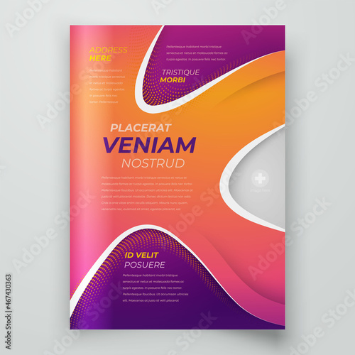 Flyer Cover design template liquid theme violet color background, block for image