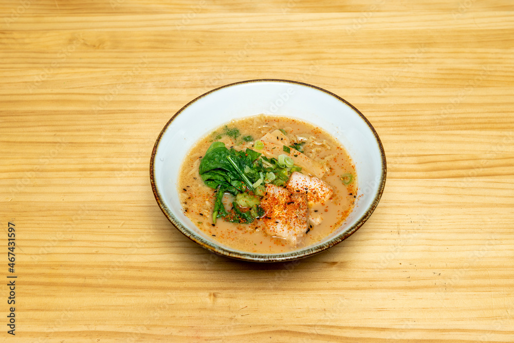 Japanese noodles. Each region of Japan has its own ramen recipe, which consists of a broth prepared with pork or chicken bone and different vegetables, miso paste, soy sauce Japanese noodles. Each region of Japan has its own ramen recipe, which consists of a broth prepared with pork or chicken bone and different vegetables, miso paste, soy sauce