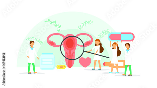 Abstract Flat Women And Men Gynecologist's Appointment Medic Cartoon People Character Concept Illustration Vector Design Style Healthcare Diagnosis Clinic