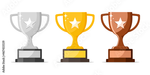 Trophy cups gold silver bronze champion