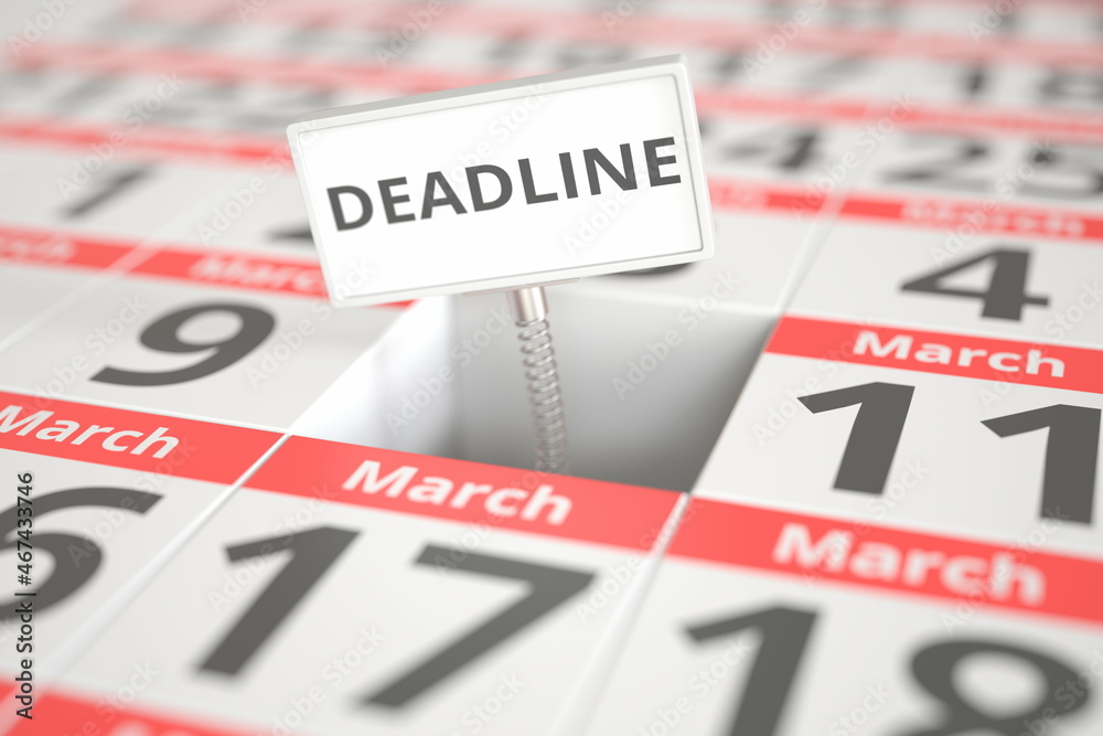 DEADLINE plate on March 10 in a calendar, 3d rendering DEADLINE plate on March 10 in a calendar, 3d rendering